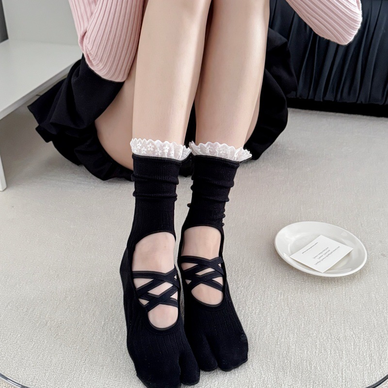 Yoga Of Fitness - Yoga-Socken mit Spitzenbesatz und geteiltem Zehenbereich,